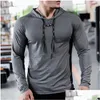 Herr t-shirts Mens T-shirts Fitness Tracksuit Running Sport Hoodie Gym Joggers Hooded Outdoor Workout Shirts Tops Clothing Muscle Tra DHPML