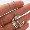 Hanger Kettingen Holle Halve Maan Bloemen Ketting Roestvrij Staal Meisjes Dames Mode-sieraden Kerstcadeau 2 Kleuren