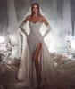 Elegant Strapless Mermaid Wedding Dress Sweetheart Sequined Bridal Gowns Detachable Train Side Split Sweep Floor Bride Dresses