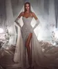 Elegante sem alças sereia vestido de casamento querida lantejoulas vestidos de noiva trem destacável lado split varredura vestidos de noiva