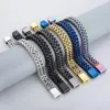 Braccialetti a maglie Bracciale in acciaio inossidabile da uomo Accessori per gioielli punk con fibbia piatta intrecciata semplice e personalizzata a doppia fila