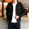 Autumn Fashion Mens Denim Jackets Slim Fit Men Jeans Jacket Bomullsutkläder Lång ärm Hål Male Jean Coats 240118