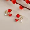Boucles d'oreilles créoles 1 paire, bijoux coréens à la mode, fleur rouge, Imitation perle, élégant, doux, joli, cadeaux pour femmes