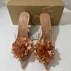 Chaussures habillées Printemps/Été Pointu Bout Ouvert Maille PVC Sandales À Fleurs Avec Des Talons Hauts Minces Pour Robes De Banquet Polyvalent Grande Taille Femme