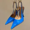 Sexy a punta Nuovo arrivo Donna Tacchi alti Runway Designer di marca Vendita calda Catena di metallo Decor Slingback Donna Slip On Party Dress Sandali moda Mujer