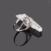 Avec pierres latérales couleur argent plaqué manchette ouverture anneau réglable cristal blanc naturel clair Quartz pierre anneaux pour femmes cadeaux de mariage