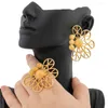 Комплект ожерелья и серег Дубай золотого цвета, ювелирные изделия для женщин, цветочный дизайн и кольцо на палец, 3 шт., подарки для свадебной вечеринки