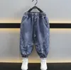 Crianças roupas de grife menino conjuntos de roupas denim cardigan jeans jaqueta calça crianças casaco