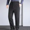 Men's Suits Warm Woolen Fabric Trousers Straight Suit Pants With Plush Lining Elastic Waist Business Style Solid For Office Men