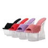 Dress Shoes Small Transparent High-heeled Sandals Summer Women's Platform Crystal Thick Heeled Slippers For