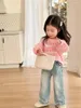 Pantaloni Pantaloni per bambini Ragazze Stagione primaverile Giunzioni in stile retrò alla moda Abbigliamento per bambini dritto Lavaggio Jeans a gambe larghe