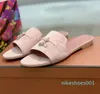 2024 Slipper Suede Leather Sexy Womens Gift Platt Slides Loafer Sunny Outdoors Travel Sliders Storlek 35-40