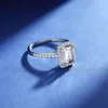 SGARIT Jewelry 2.89Ct VVS Emerald Cut Moissanite Diamond D Color White Gold Bridal Gift Ladies Engagement Ring