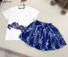 New girls tracksuits high quality baby dress suits Size 100-160 kids designer clothes Blue printed short sleeved top and skirt Jan20