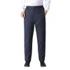 Men's Suits Warm Woolen Fabric Trousers Straight Suit Pants With Plush Lining Elastic Waist Business Style Solid For Office Men