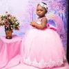 Pink Flower Girl Dresses Jewel Beaded Peals Lace Tiered Tulle Ball Gowns Flowergirl Dress Princess Queen with Belt Birthday Party Dress Gowns for Little Kids NF017