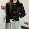 Women's Knits Appliques Cardigan Women Autumn Textured Daily Korean Style Cute Advanced Chic Classic Temperament Tender Prevalent Ins