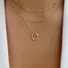 Collana con pendente tondo vintage twist per donna Collare a catena geometrica multistrato Collana in oro 14k Regalo di gioielli Boho 2024