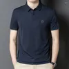 Polos para hombre, camisetas a la moda para hombre, ropa informal, camiseta de seda de morera, camisetas de manga corta fina de verano, Polo holgado para Hombre