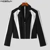 Blazer masculino retalhos lapela manga longa zíper casual colheita casacos masculino streetwear moda lazer ternos masculinos S-5XL incerun 240118