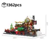 Blocos Plataforma de Trem de Natal com Vista de Rua Luz Blocos de Construção Tijolos Casa de Inverno Estação Ferroviária Modelo Montagem Brinquedo Presentes para Crianças 240120