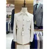 メンズスーツホワイトサファリ2ピースブリティッシュスタイルのカジュアルシングル胸肉ブティックウェディングプロムタキシードグルームドレス