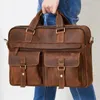 Briefcases Blue Brown Black A4 Genuine Crazy Horse Leather Executive Men Briefcase Portfolio 15.6'' Laptop Business Messenger Bag M6360