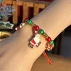 Charm Bracelets Christmas Bracelet Santa Claus Elk Xmas Tree Handmade Adjustable Beads Rope Chain Bangle Happy Year Ornaments