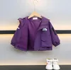 Ropa de diseñador para niños, chaqueta cortavientos púrpura para niño, cárdigan con capucha, chaquetas, bolsillos grandes, abrigo para niños