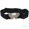 Ceintures 2 pièces femmes strass Accent papillon crochet boucle élastique Cinch taille ceinture blanc noir