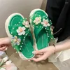 Pantoufles Tongs pour femmes 2024 Fleurs Dentelle Perles Plate-forme Chaussures Plage Chaussures d'été