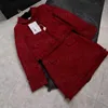 Fashion Designer Down Weaving 40% Wool Set Women's with 90% White Duck Down Warm Winter Red Suits Two Piece Dress 25896