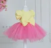 Abiti da ragazza Gorgoues Abito da bambino Tutu Outfit Tulle rosa Top giallo Abito da festa di compleanno con maniche a sbuffo per bambini 12M