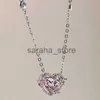 Pendant Necklaces Korean Fashion Pink Crystal Heart Pendant Necklaces Women Girls Y2K SparklRhinestone Fairy Clavicle Chain Jewelry Gifts J240120