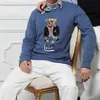 Новинка 2024 года, осенне-зимний мужской хлопковый свитер, модный вязаный джемпер, топ, мужские поло, шерстяные свитера с медведем, пуловеры Homme