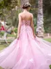 Robe De soirée rose sans bretelles, sans manches, en Tulle brodé, longueur au sol, robe De soirée pour femmes