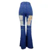 2024 Designer Ripped Jeans Femmes Taille Haute Plus Taille 3XL 4XL Denim Flare Pantalon Bleu Vintage Trous En Détresse Pantalon Streetwear En Vrac Vêtements En Gros