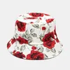Cappelli a tesa larga Cappelli a secchiello 2021 Nuova moda Cappello Panama Fiore rosa Cappelli a secchiello Cappelli estivi floreali da sole per le donne Berretto da pescatore in cotone J240120