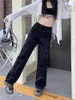 Women's Pants American Retro High Waist Lace Up Black Casual Spring Autumn Street Style Female Loose Wide Leg Trousers