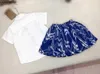 New girls tracksuits high quality baby dress suits Size 100-160 kids designer clothes Blue printed short sleeved top and skirt Jan20