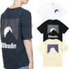 Designer Moda Roupas Tees Hip Hop Camisetas Rhude Moonlight Black Moon Imprimir Solto Versátil Pescoço Redondo Manga Curta Casal T-shirt Homens Mulheres Streetwear Zzte