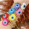 Bracelets de bracelet 5pcs Ins Colorf Résine Evil Eyes Main 18K Plaqué Or Perle Bracelet Femmes Turc Lucky Eye Bijoux Drop Livraison Dhmfn