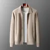 6Color Autumn and Winter Mens 100% Cashmere Cardigan Sweater Casual Knited Lapel Business Solid Color 240119