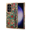 Luxury Graffiti Flower Print Plating Telefonfodral för iPhone 15 Plus 14 13 12 Pro Max Samsung Galaxy S24 S23 Ultra S23Fe Magnetic Card slot Läderplånbok Kickstand Shell