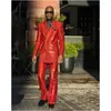 Men's Suits Red Sequin 2 Pieces Peaked Lapel Double Beasted Blazer Pants Modern Wedding Slim Custom Made Blazers For Male