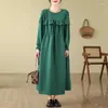 Robes décontractées Robe Ramie pour femmes Splice Patchwork avec bord d'oreille en bois Mode Trajet Couleur Solide Coton Lin Rétro Vêtements en vrac