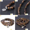 Bransolety Bangle CSJA 108 Chakra Natural Gem Stone Tiger Hook Homme japamala 8mm Mala Pereads owinięte mężczyzn biżuteria medytacja upuść del dhw6u