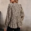 Camisetas para mujer Qybian 2024 Tops de primavera Casual de manga larga con cuello en V estampado de leopardo dobladillo con volantes camisa delgada camiseta linterna