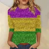 Mulheres camisetas moda em torno do pescoço casual carnaval impressão três mulheres manga longa ringer tee mulheres tops spandex para