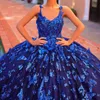 Marineblauw Glitter Uit De Schouder Baljurk Quinceanera Jurken Sweet 16 Prinses Applique Strik Kralen Prom Jassen Vestidos De 15 Anos